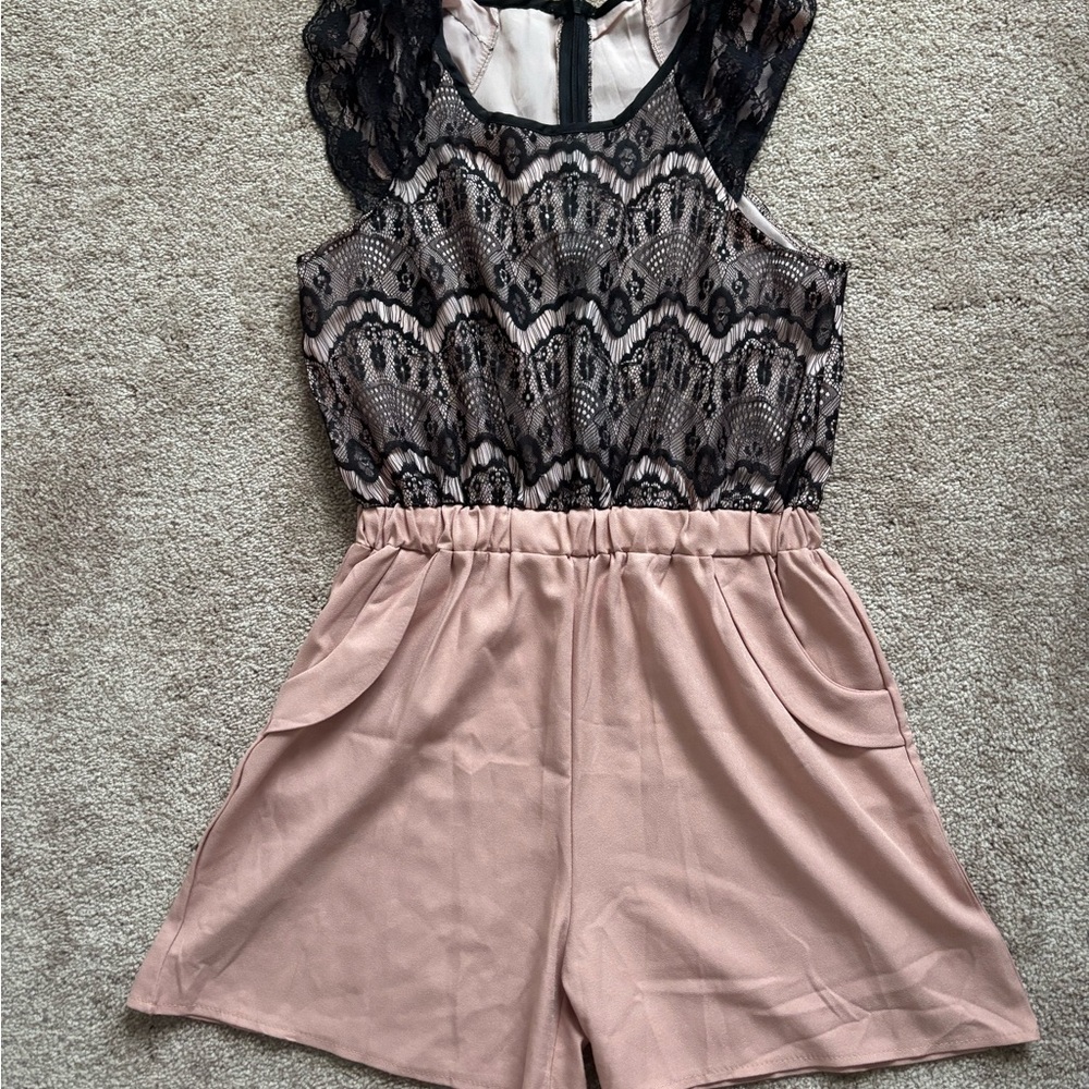 Lace Overlay Romper with Pink Shorts